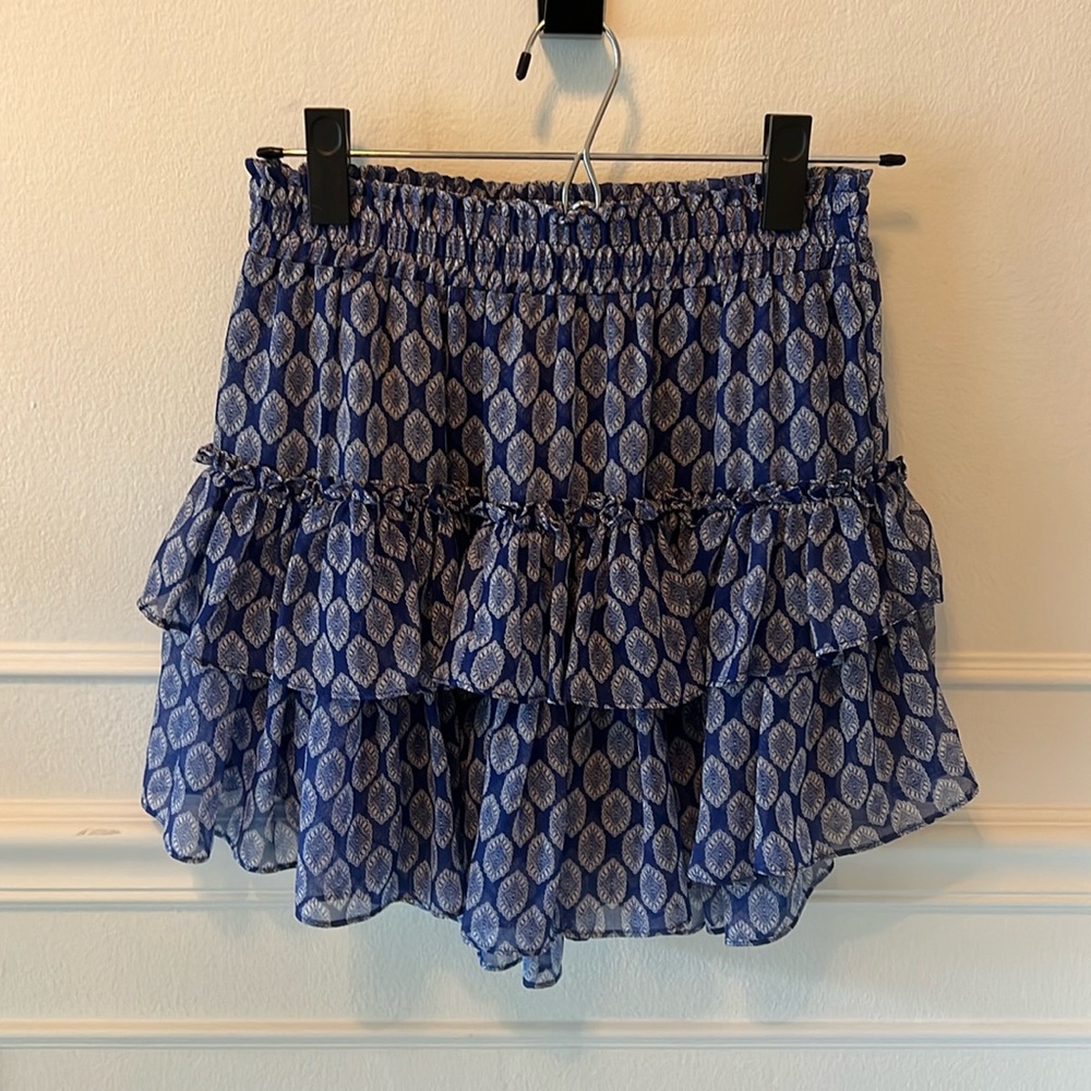 MISA Los Angeles Womens Blue Pattern Ruffle Mini Skirt Size XS NWOT